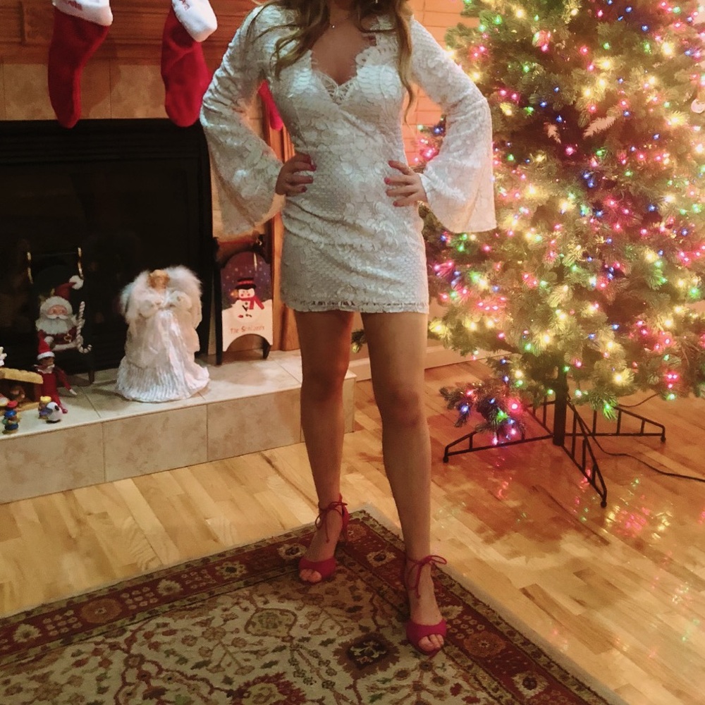 White Lace Print Dress